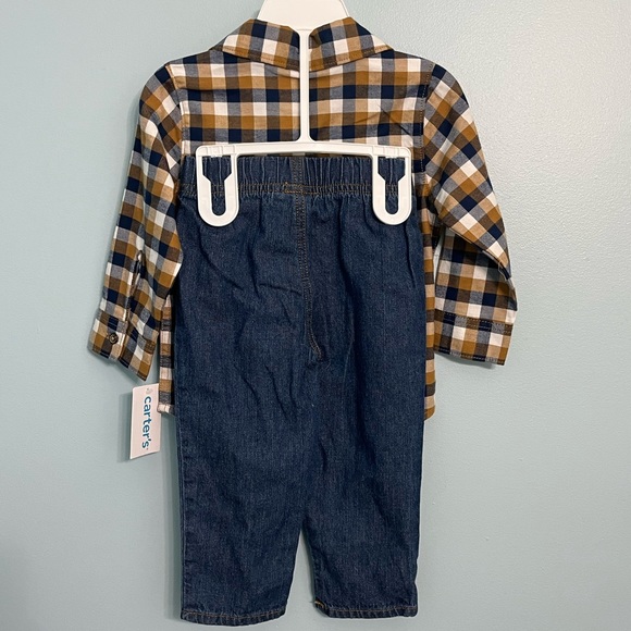 NWT Carter’s Boy 18 Month Tan/Navy Plaid Jeans 2-Piece Outfit - Picture 2 of 9